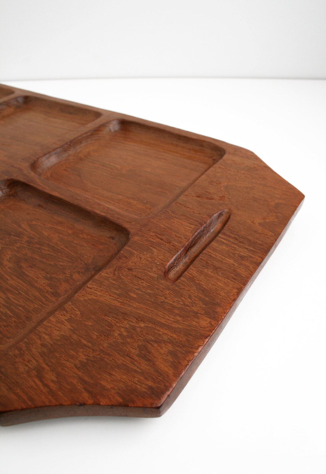 Large Solid Teak Wood Divided Tray Platter Danish Modern Etsy