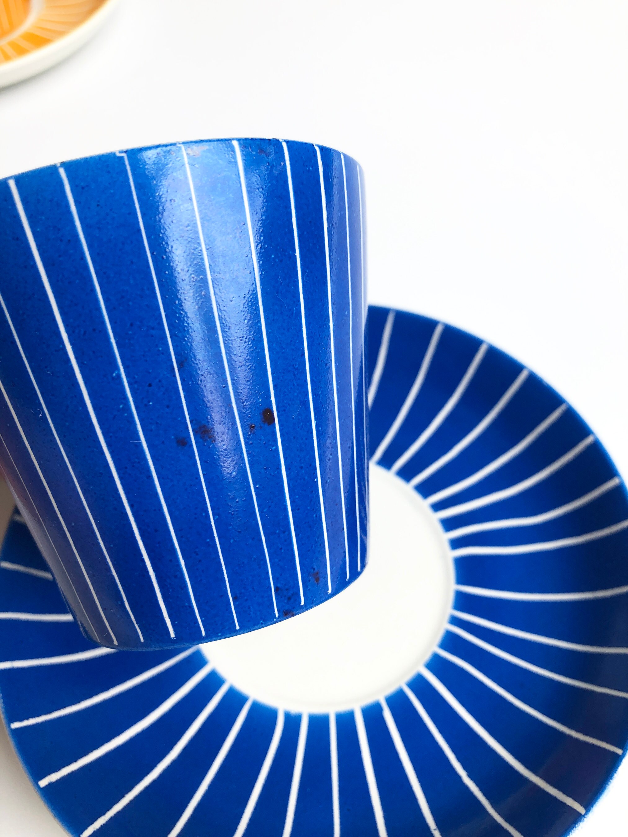 Upsala Ekeby Gefle Zenit Tea Coffee Cup Saucer Blue Mid