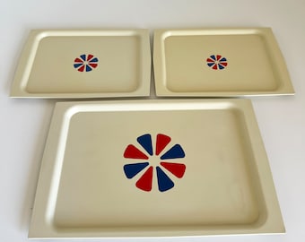 David Douglas Serving Tray Dinner Red White Blue Flower Retro 3pc Set Mid Century