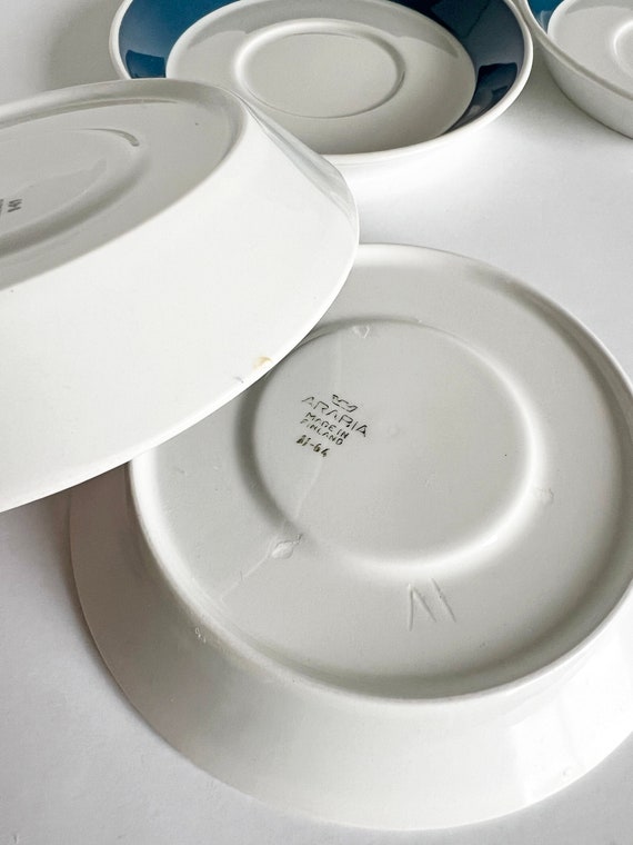 Arabia Finland Atria Blue Saucer Plate Set of 6 Mid Century