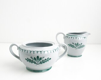 Arabia Finland Green Thistle Creamer Sugar 2pc Set Mid Century