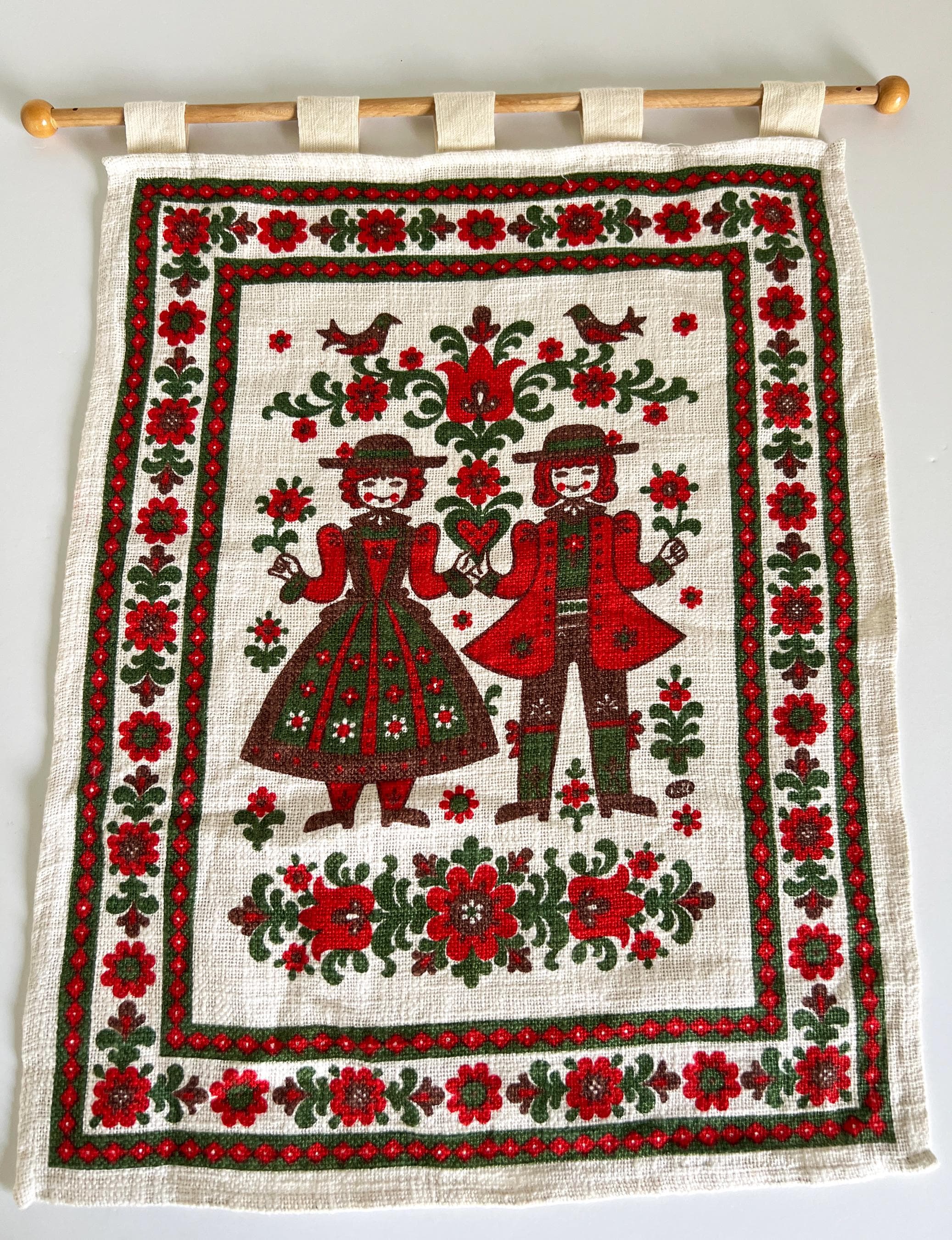 Vintage Kolf Austria Linen Textile Wall Hanging Christmas Folk Art