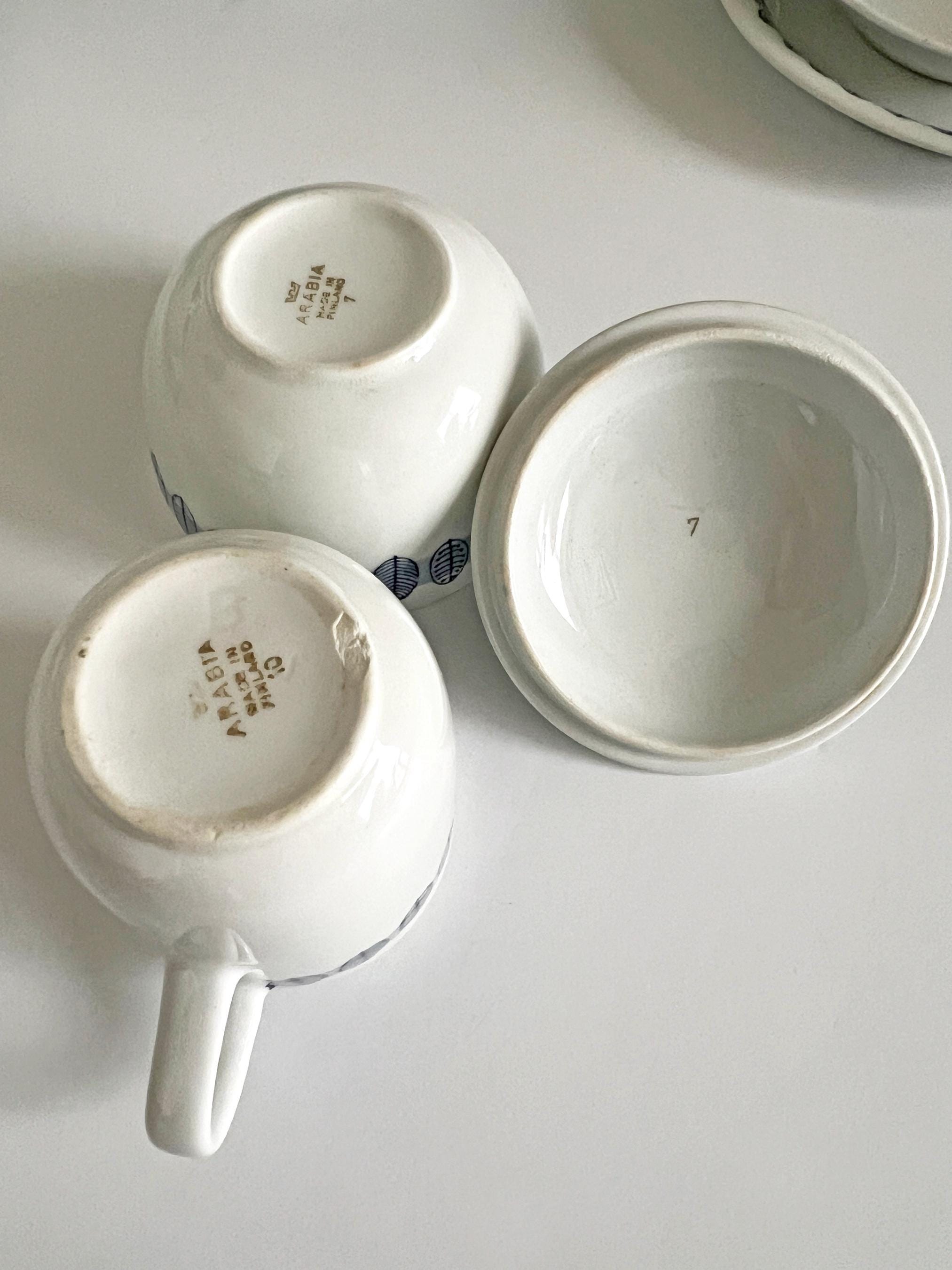Arabia Finland Linnea Sugar Bowl With Lid Creamer 3pc Set Mid