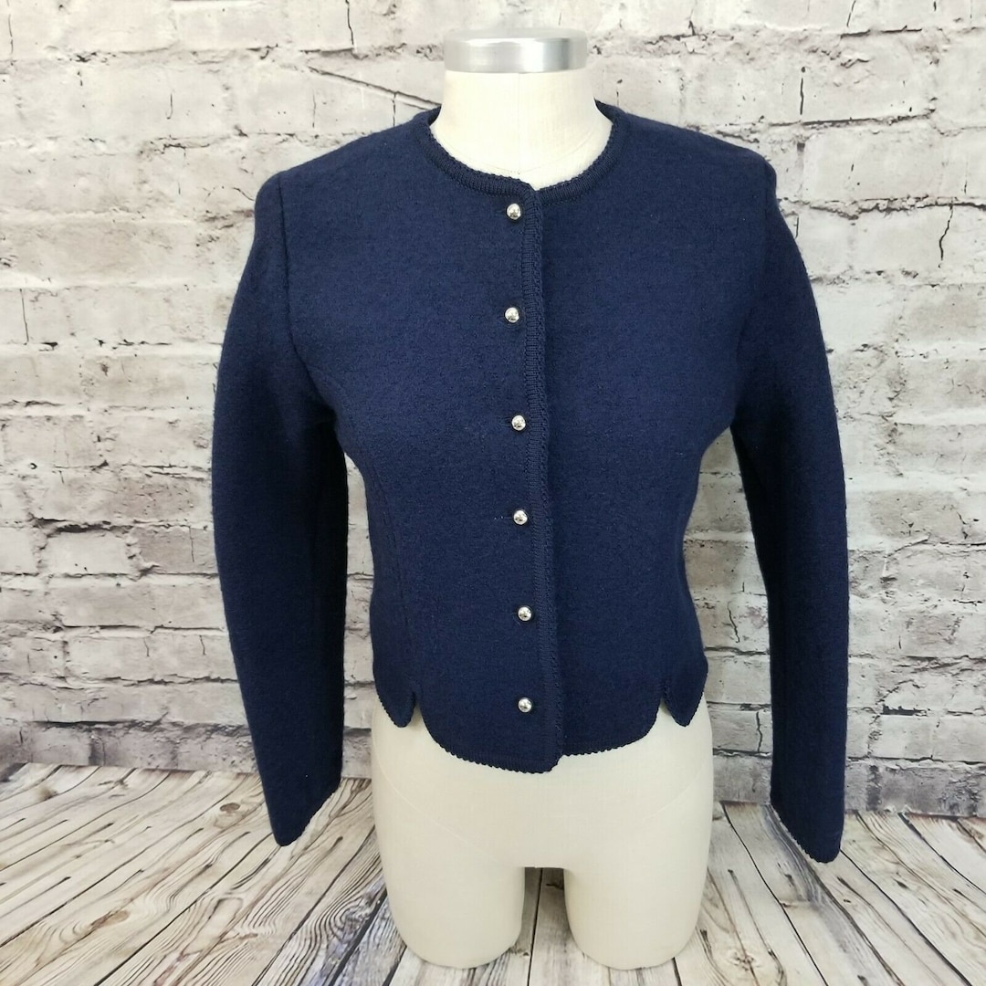 Vintage Lanz of California Navy Blue Button Front Cardigan Sweater