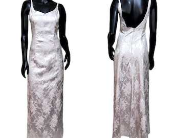 Vintage 90s Y2K Jump Apparel Light Pink Silver Metallic Floral Prom Formal Gown