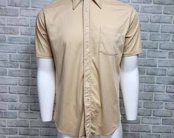 Vintage 60s 70s David Harrison Mens L 16-16.5 Polyester Shirt Short Sleeve MOD