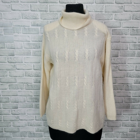 Vintage Jeanne Pierre Womens L Ivory Knit Turtlen… - image 1