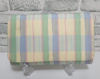 Vintage Margaret Smith Gardiner Maine Pastel Stripe Handbag Clutch Canvas Spring