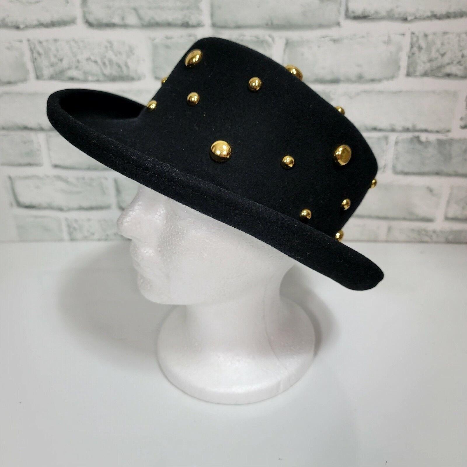 Vintage Black LiteFelt Wool Hat Gold Studded Steampunk Western Bowler Style USA Felt Steampunk Costume Bowlers/Derbies for sale | eBay main image 3