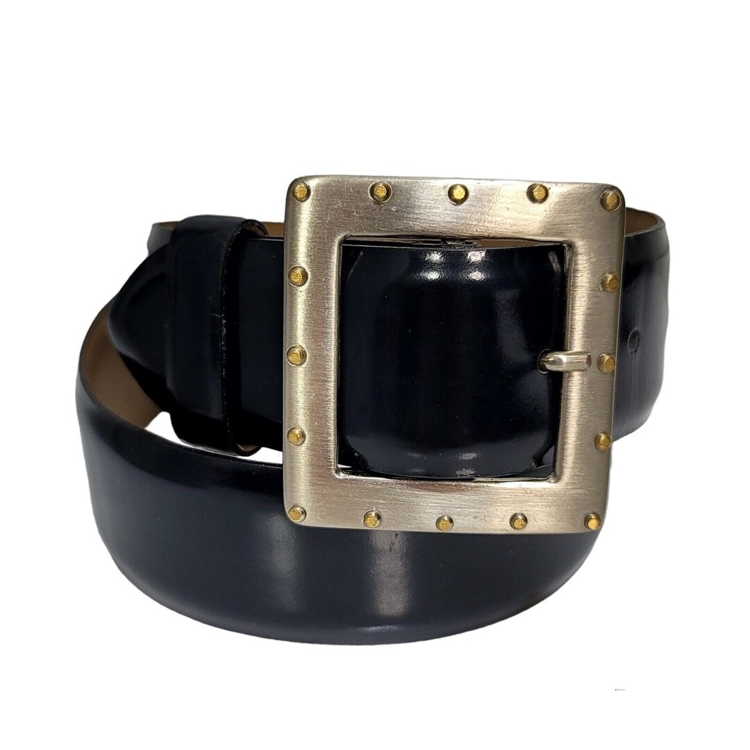 Vintage 80s 90s Linea Pelle Smooth Dark‎ Blue Leather Belt Studded Buckle Vintage 80s 90s Linea Pelle Smooth Dark Blue Leather Belt  main image 4