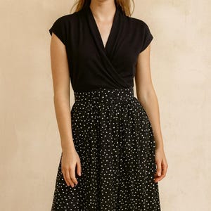 Vintage 90s Nina Piccalino Black White Polka Dot Belted Midi Dress Size 8 USA
