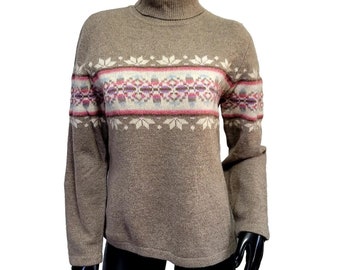 Vintage 90s Crazy Horse Womens M Lambswool Fair Isle Turtleneck Ski Snow Sweater