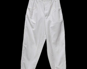 Vintage 80s Esprit 25X25 White Pleated High Waisted Tapered Crop Capri Pants