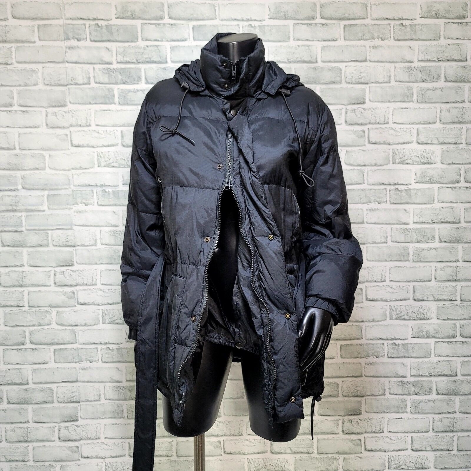 Vintage 90s DKNY Classic Womens S Black Down Puffer Belted Jacket