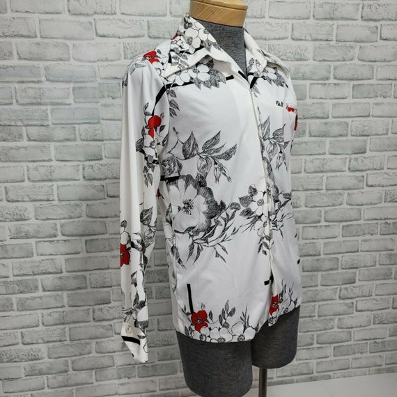 Vintage 70s Tropicana White Black Red Floral Over… - image 3