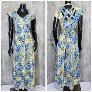 Vintage 90s Scarlett Womens 7/8 Tropical Hawaiian Floral Criss Cross Back Maxi
