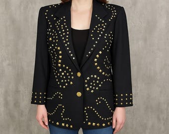 Vintage Adam Douglass Adrianna Papell Blazer Jacket Gold Studded Embellished