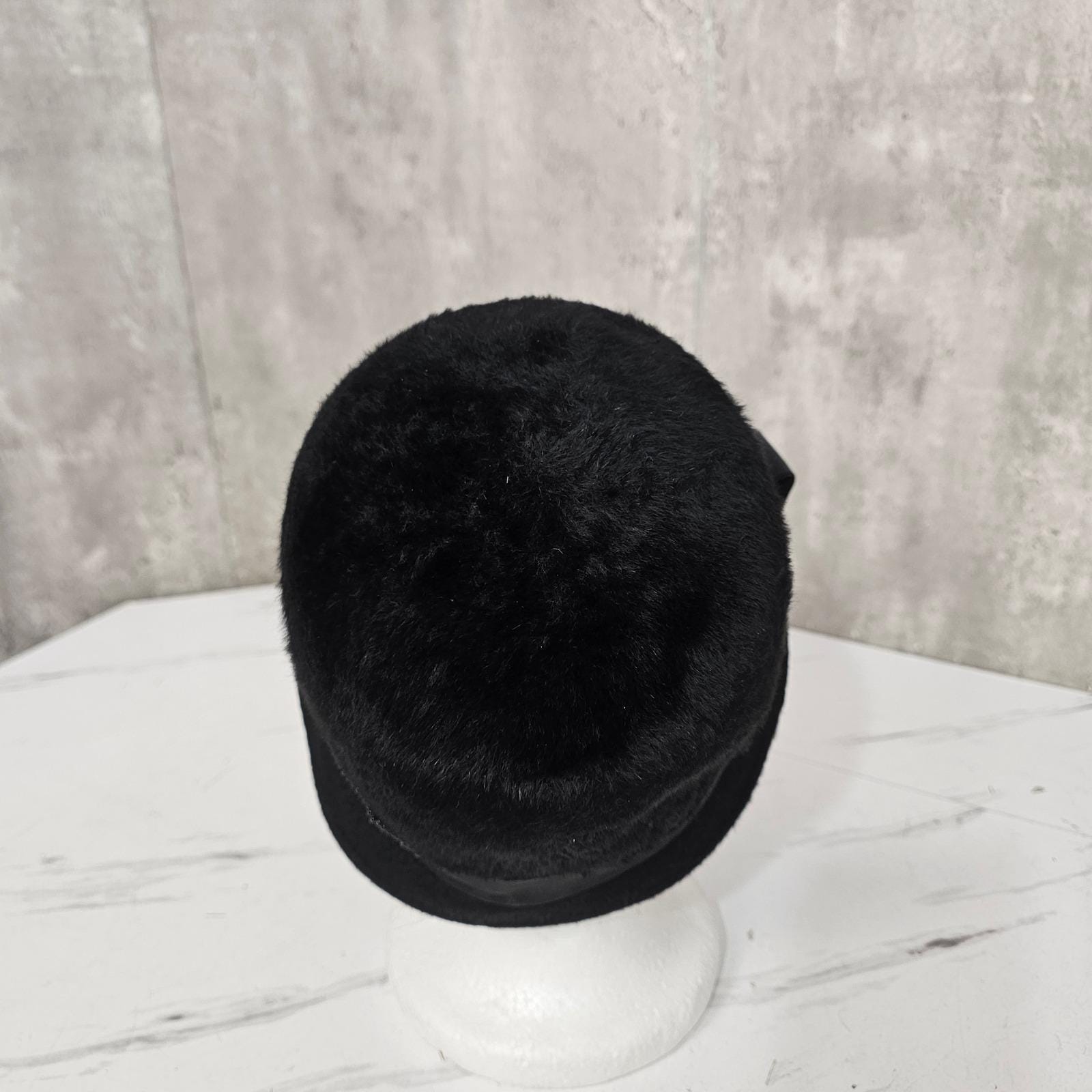 Vintage Mr Walter New York Black Fur Felt Beaded Hat Satin 
