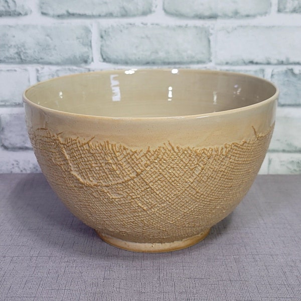 Vintage Mid Century Craft S Ceramic Pottery Large Mixing Bowl Burlap Textured