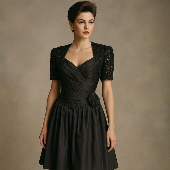 Vintage 80s 90s Tadashi Black Cocktail Dress Ruched Sequin Bolero  Detailformal - Etsy