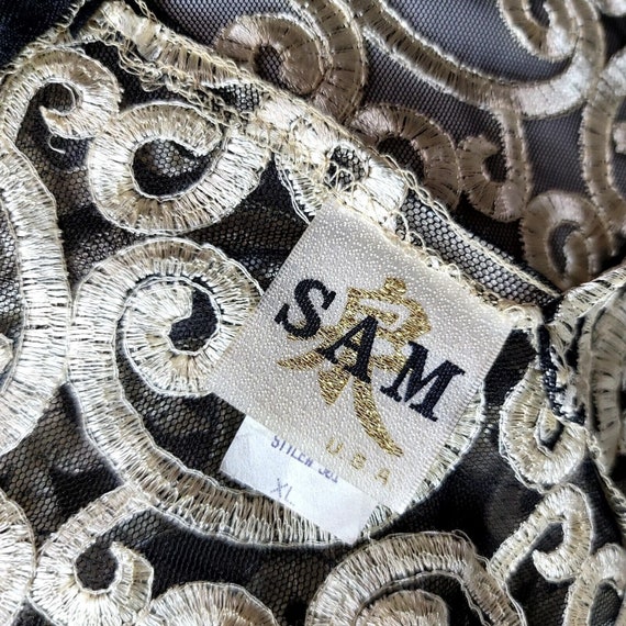 Vintage 90s SAM Womens XL Black w/ Gold Embroider… - image 7