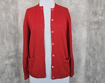 Vintage 80s Adele Joyce Womens M Red Cardigan Sweater Preppy Casual Geeky