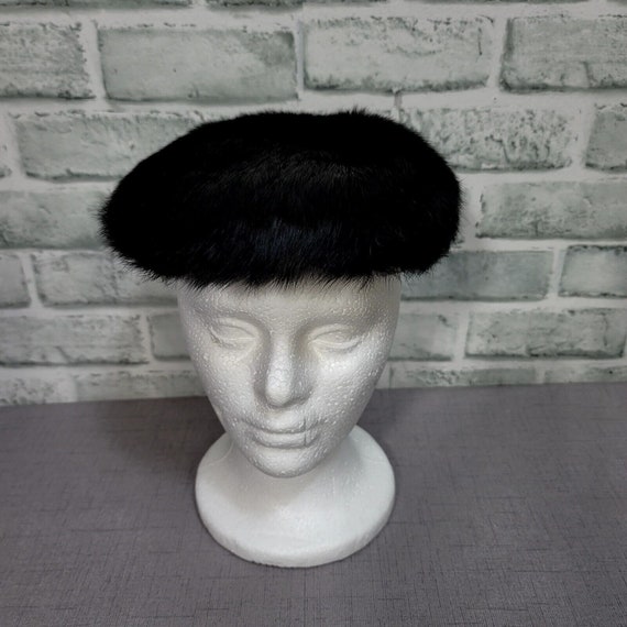 Vintage 50s 60s Black Mink Fur Hat Furry Halo Win… - image 3