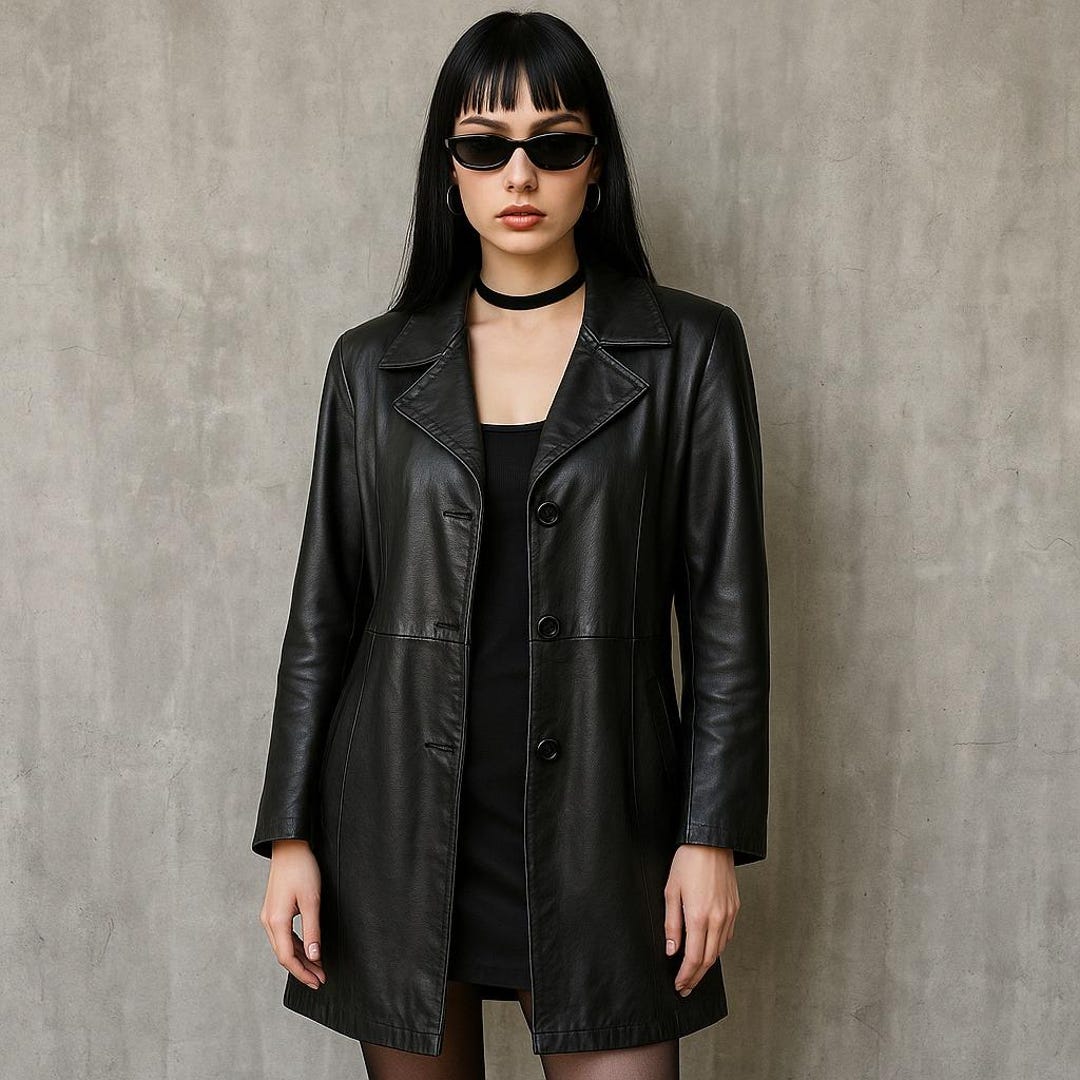Vintage 90s Giorgio 1966 Italian Black Leather Coat Jacket 