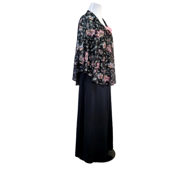 Vintage 70s Black Nylon Halter Maxi Sheer Floral … - image 6