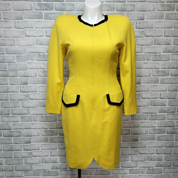 Vintage 80s PSI Couture Womens 12 Yellow Crepe Col
