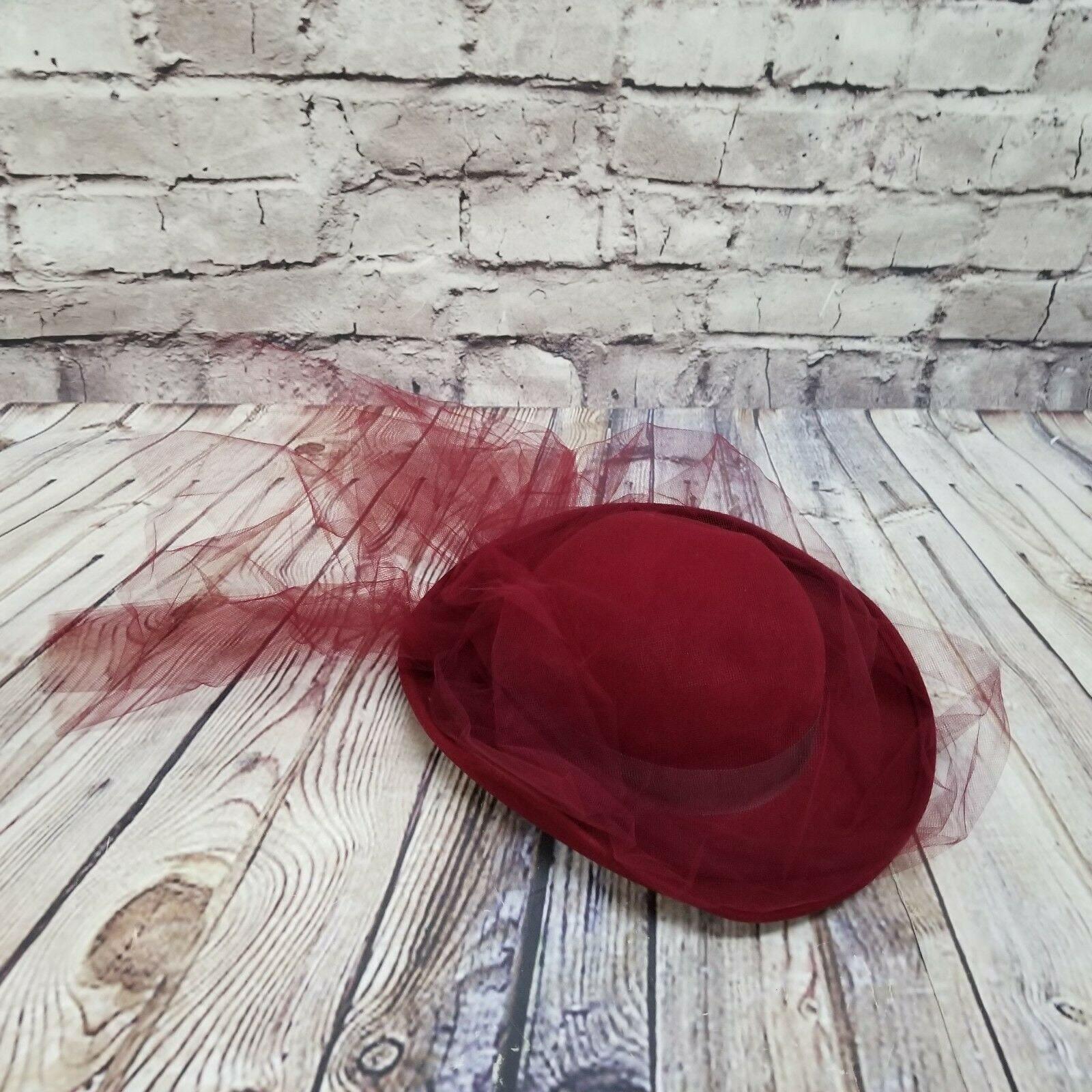 Vintage Michael Howard Maroon Red Wool Hat Veil Church Derby  display picture 3