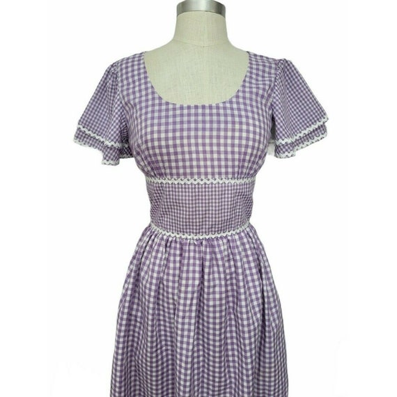 Vintage 70s Gingham Check Empire Waist Cottagecor… - image 2