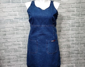 Vintage 90s Y2K Tommy Jeans Womens 14 Denim Tank Mini Dress Button Side