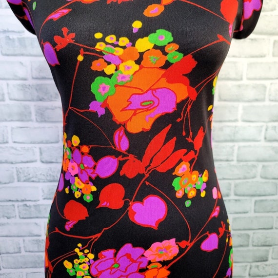 Vintage 70s Amy Deb M Neon Bright Floral Cheongsa… - image 4