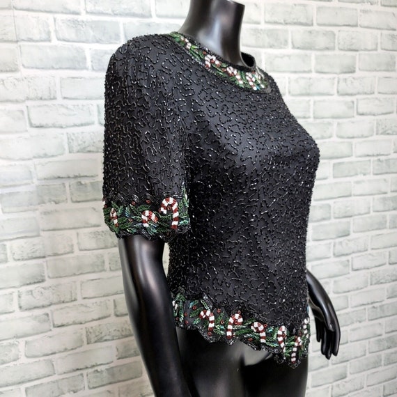 Vintage 80s Laurence Kazar PXL Silk Beaded Sequin… - image 7