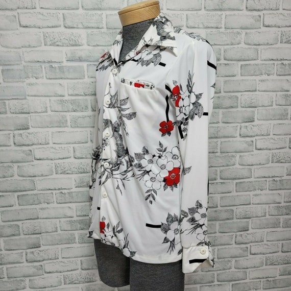 Vintage 70s Tropicana White Black Red Floral Over… - image 5