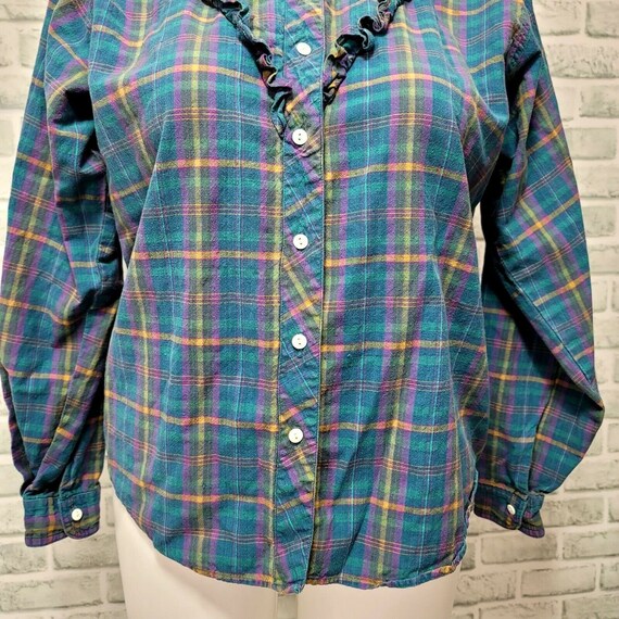 Vintage Via America Trails Plaid Ruffle V Hem Lon… - image 3