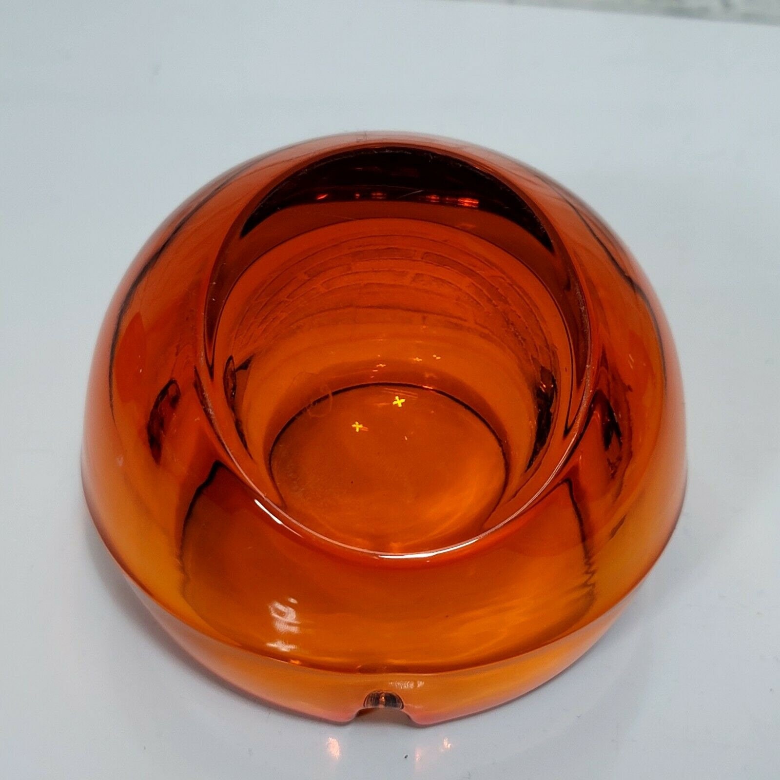 Vintage 60s Viking Glass Orange Orb Half Dome Ashtray Mid Century 