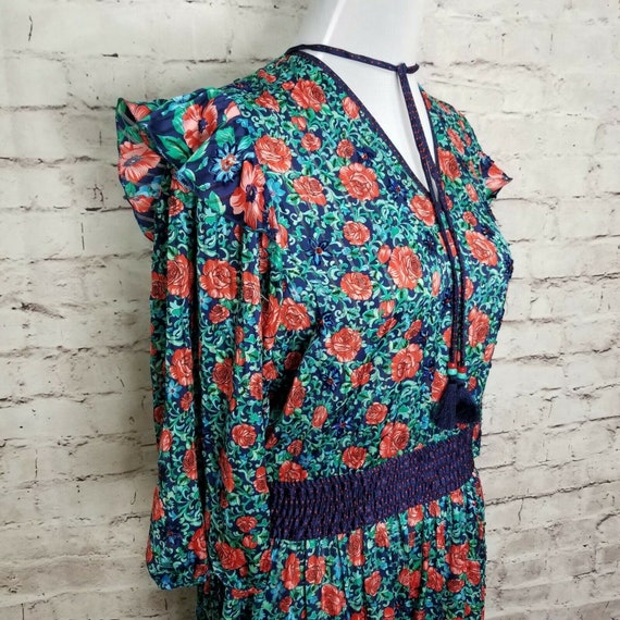 Vintage 80s Diane Freis Georgette Floral Beaded G… - image 2