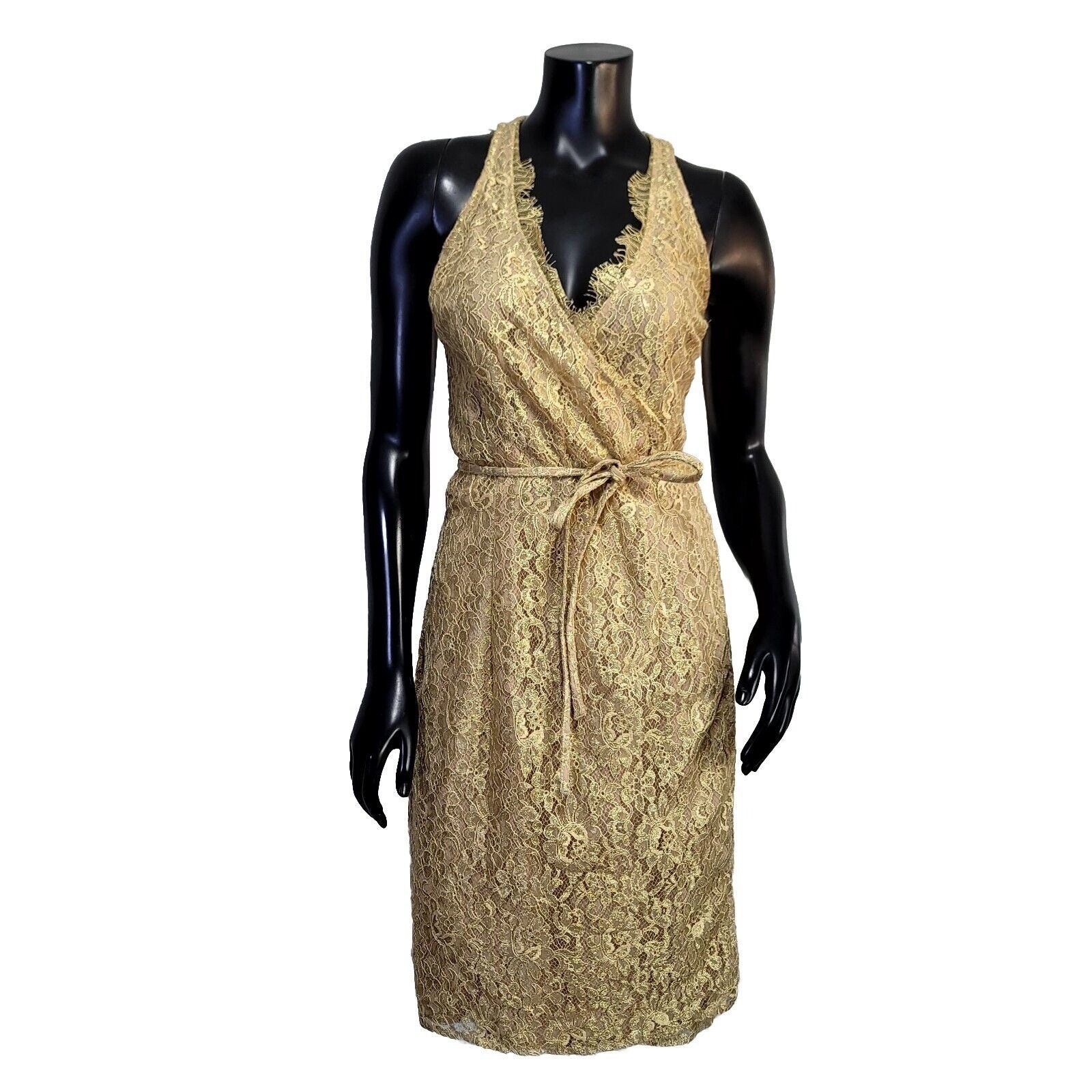 knee length dresses for ladies Mac Duggal Women's Ieena Draped Lamé Gown - Antique Gold