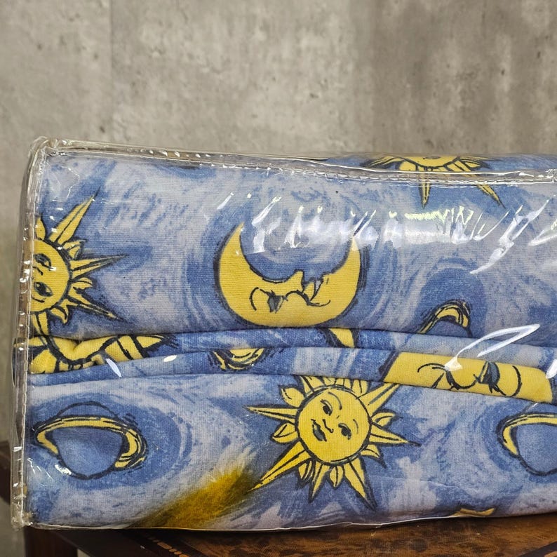 Vintage Jubilee Celestial Sun Moon Flannel Sheet Set Full Cotton Y2K NOS Whimsy imagem 9