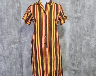 Vintage 70s Union Made Candy Striped Shift Shirt Dress S/S Maid Waitress Uniform