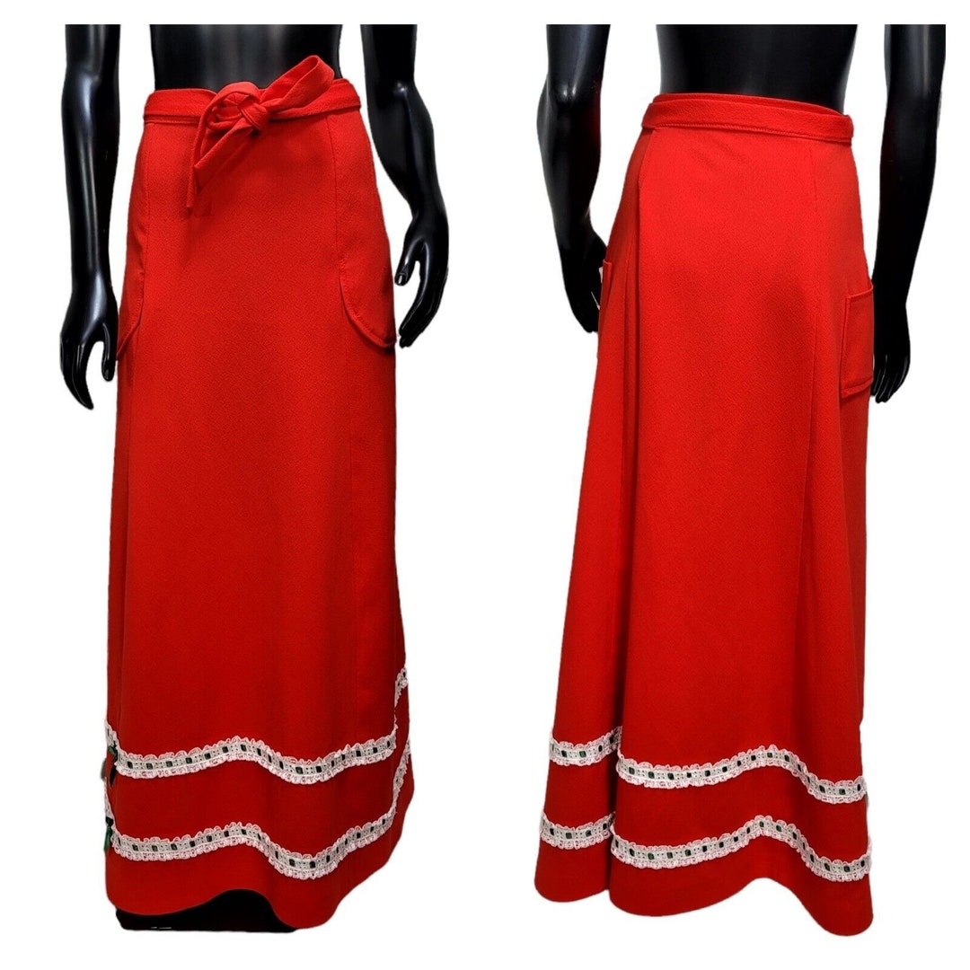 Vintage 70s 80s Red Wrap Around Maxi Skirt Prairie Christmas - Etsy