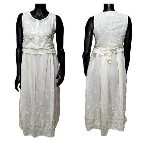 Vintage 90s Bila White Crepe Gauze Boho Prairie F… - image 1