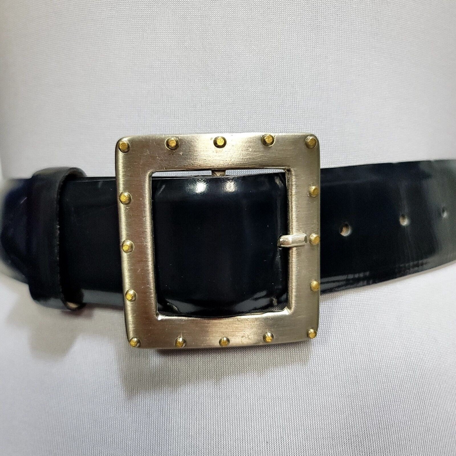 Vintage 80s 90s Linea Pelle Smooth Dark‎ Blue Leather Belt Studded Buckle Vintage 80s 90s Linea Pelle Smooth Dark Blue Leather Belt  main image 3