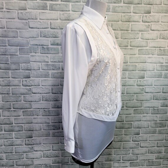 Vintage 80s Yves St. Clair Womens M White Lace Vest Button Up Blouse Career Cas View 3