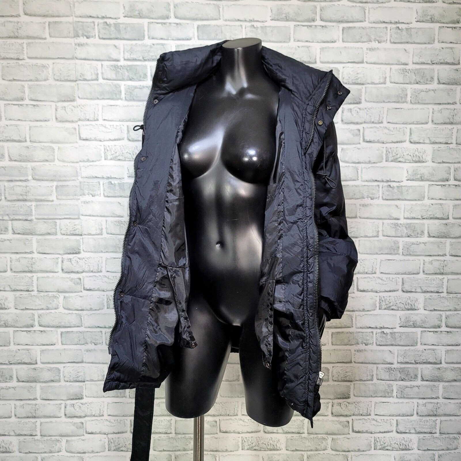 Vintage 90s DKNY Classic Womens S Black Down Puffer Belted Jacket