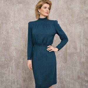 st john green dress Vintage St. John turquoise green wool knit dress with brown trim main image 1
