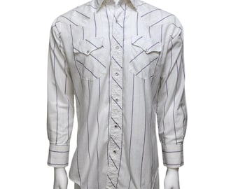 Miller Stockman Vintage Mens Western Pearl Snap Shirt White Purple Stripe 16-34