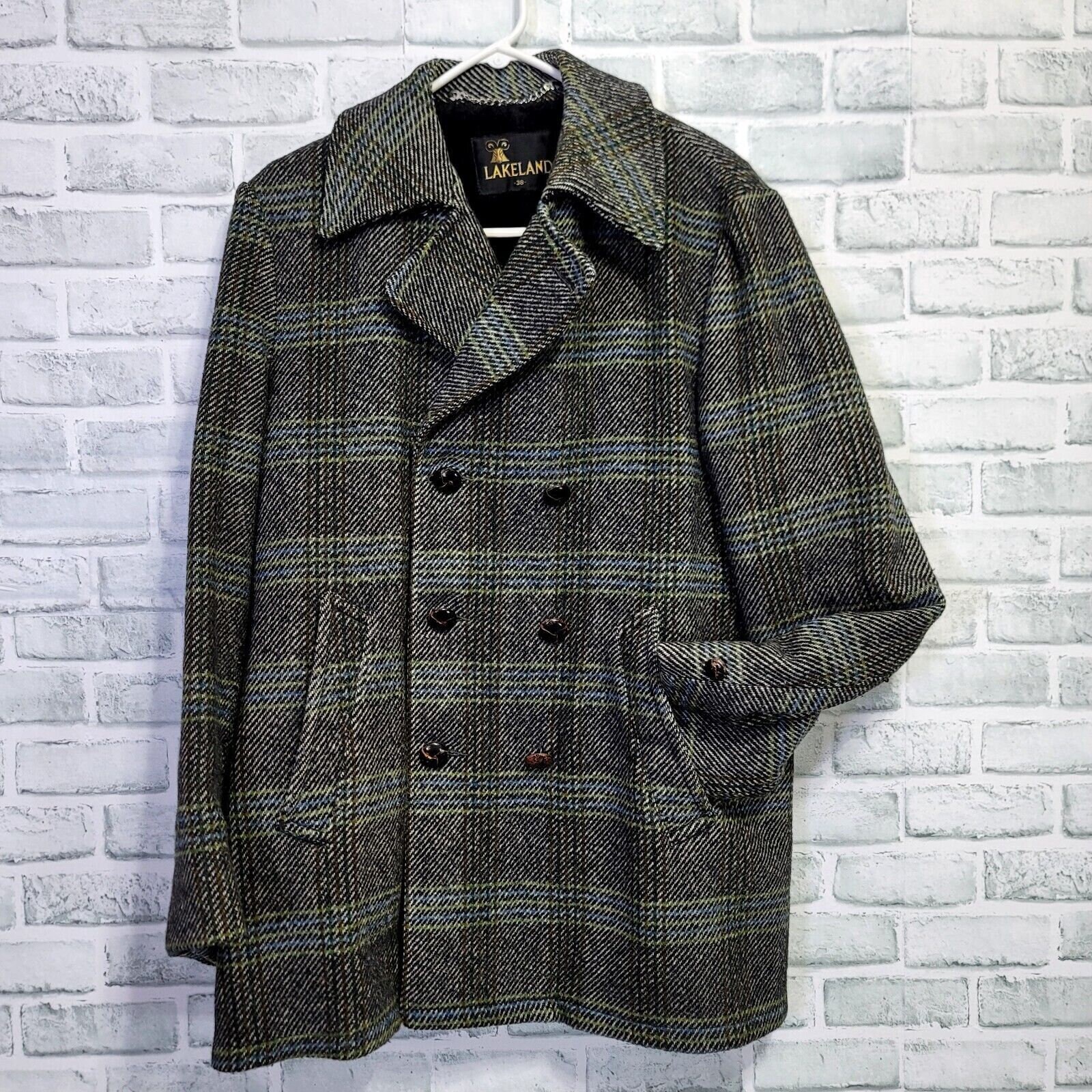 Plaid peacoat mens hotsell